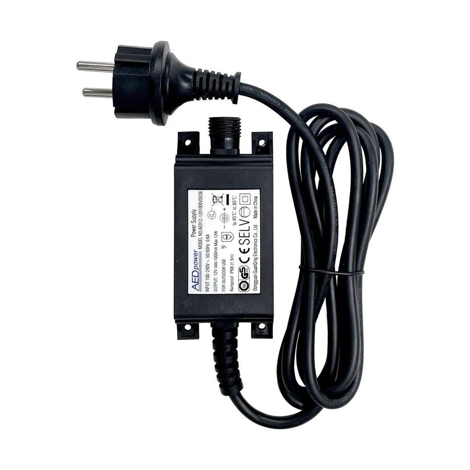 Alimentatore DC 12V/1A con cavo 20 m (per Ecowitt WS90)