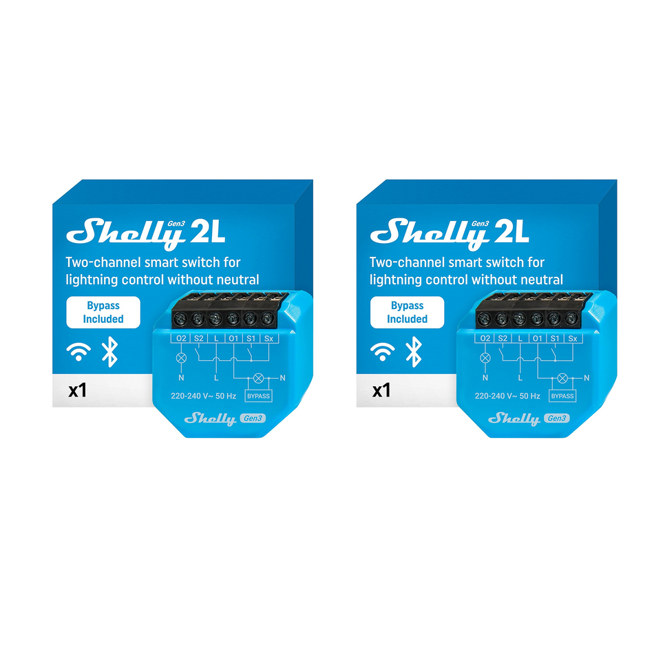 Shelly 2L Gen3 (Bypass 1L/2L incluso) - Pack da 2